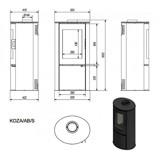 Печь-камин Koza/AB/S сталь_1